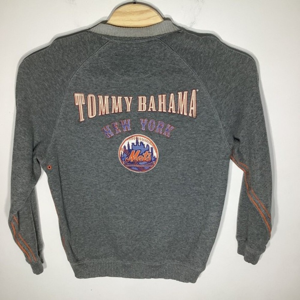 Tommy Bahama Baseball Mens Long Sleeve 1/4 Zip NY Mets Pullover Gray Size Medium
